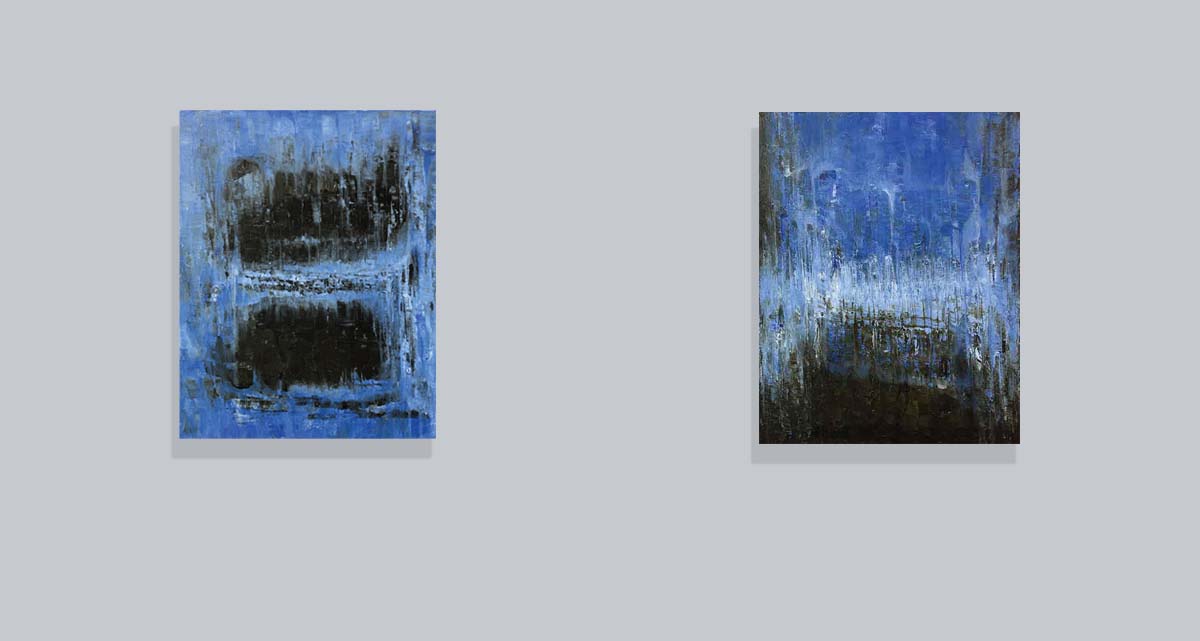 2 oil on canvas blue and brown