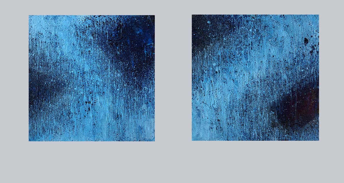 two bleu pieces on paper